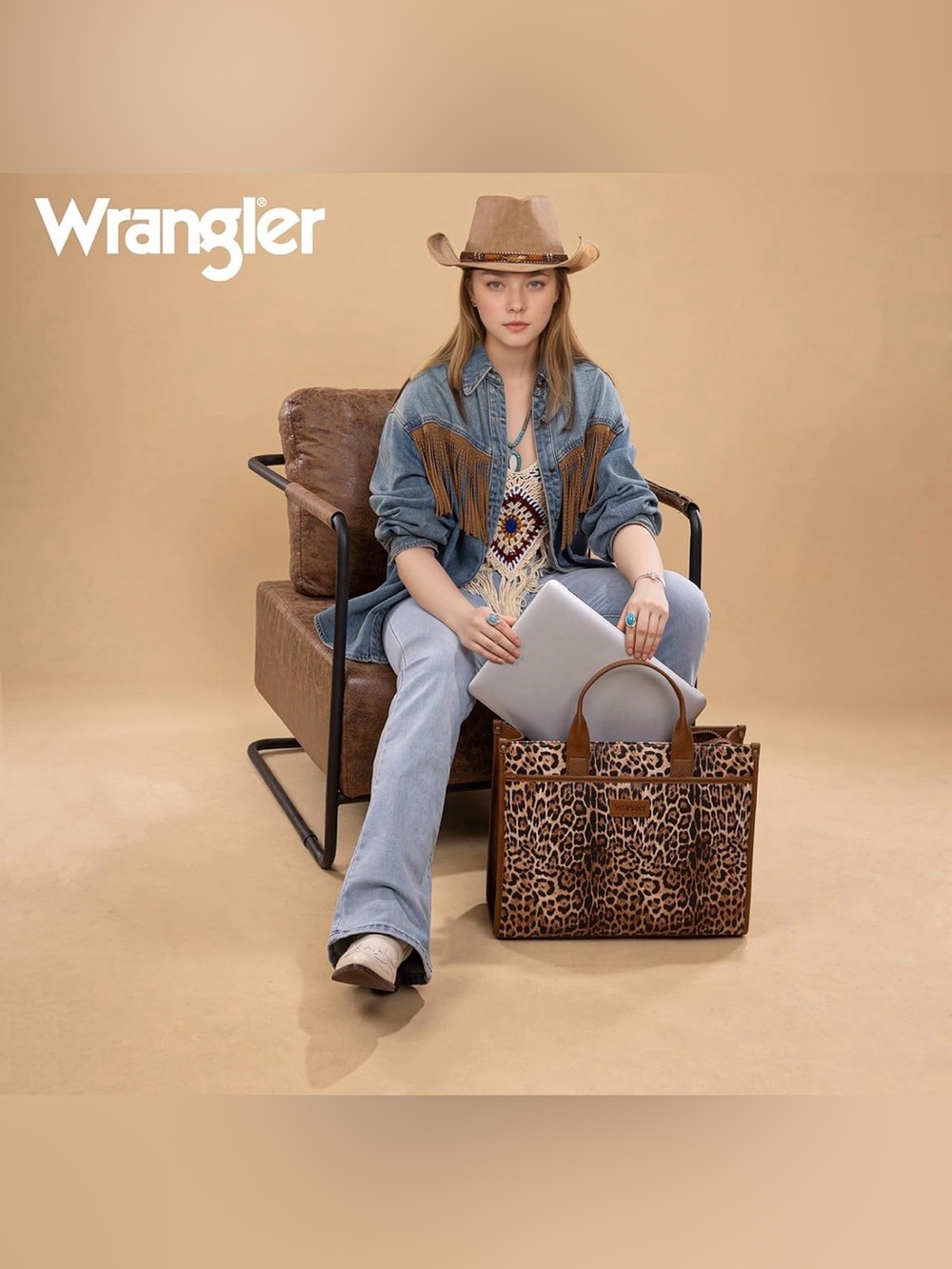 Wrangler Brown Leopard Print Tote Bag - Picture 6 of 6